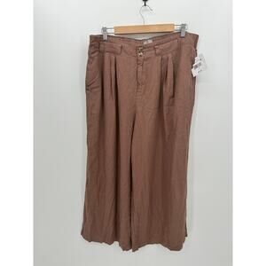 Falls Creek Womens Brown Boho Wide Leg Linen Rayon Pants Size 1X High Waisted